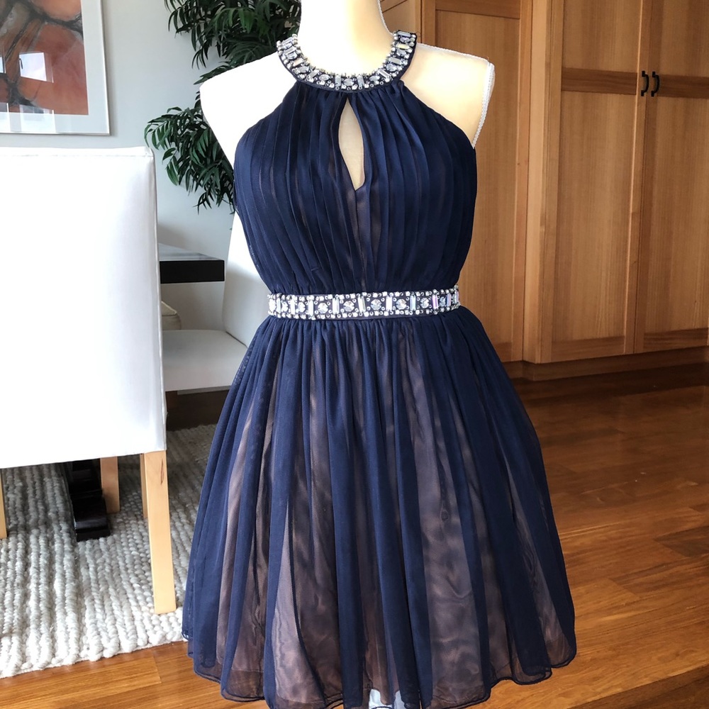 Navy Blue cocktail dress by Way-In size 3 jewels